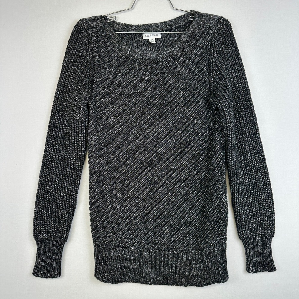 Calvin Klein Metallic‎ Side Zip Sweater Black Silver Women's Small